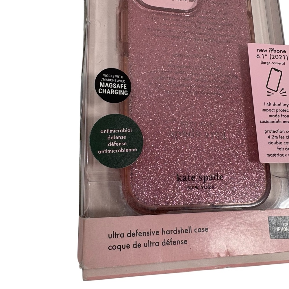 Kate Spade Apple IPhone 6’1” 2021 Large Hardshell Phone Case New Glitter Pink - Picture 3 of 4